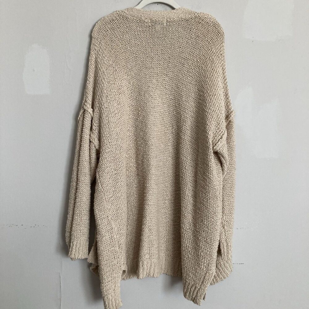 Aerie Open Knit Cardigan XL Cotton Blend Beige Boho Hippie Beach - Picture 7 of 9